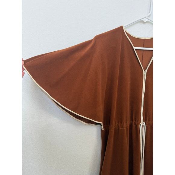 Vintage Vanity Fair Brown White Butterfly Sleeve Zip Up Robe grannycore cottage - Picture 2 of 8